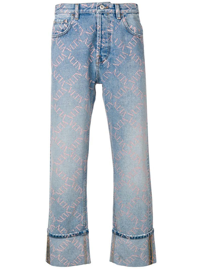 Valentino Denim Logo Cuffed Jeans in Blue for Men | Lyst