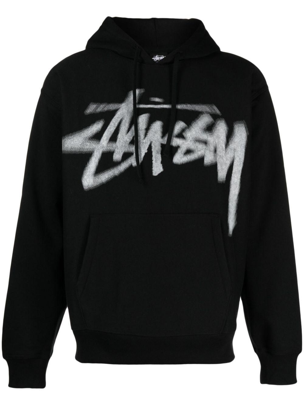 Stussy Logo-print Cotton Blend Hoodie in Black for Men | Lyst