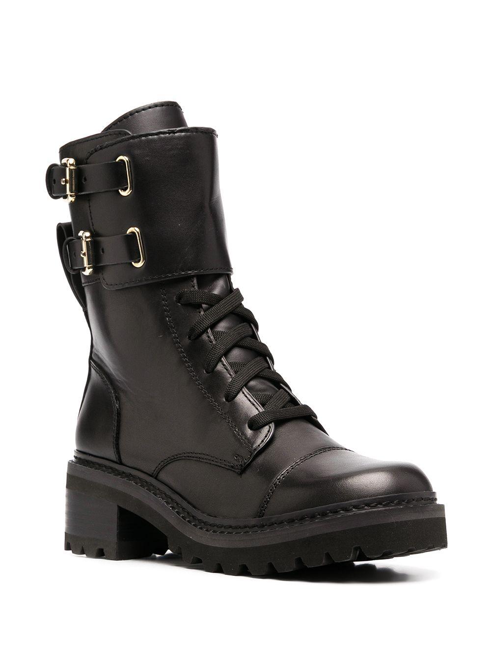 DKNY Leather Laceup Side Buckle Boots in Black Lyst