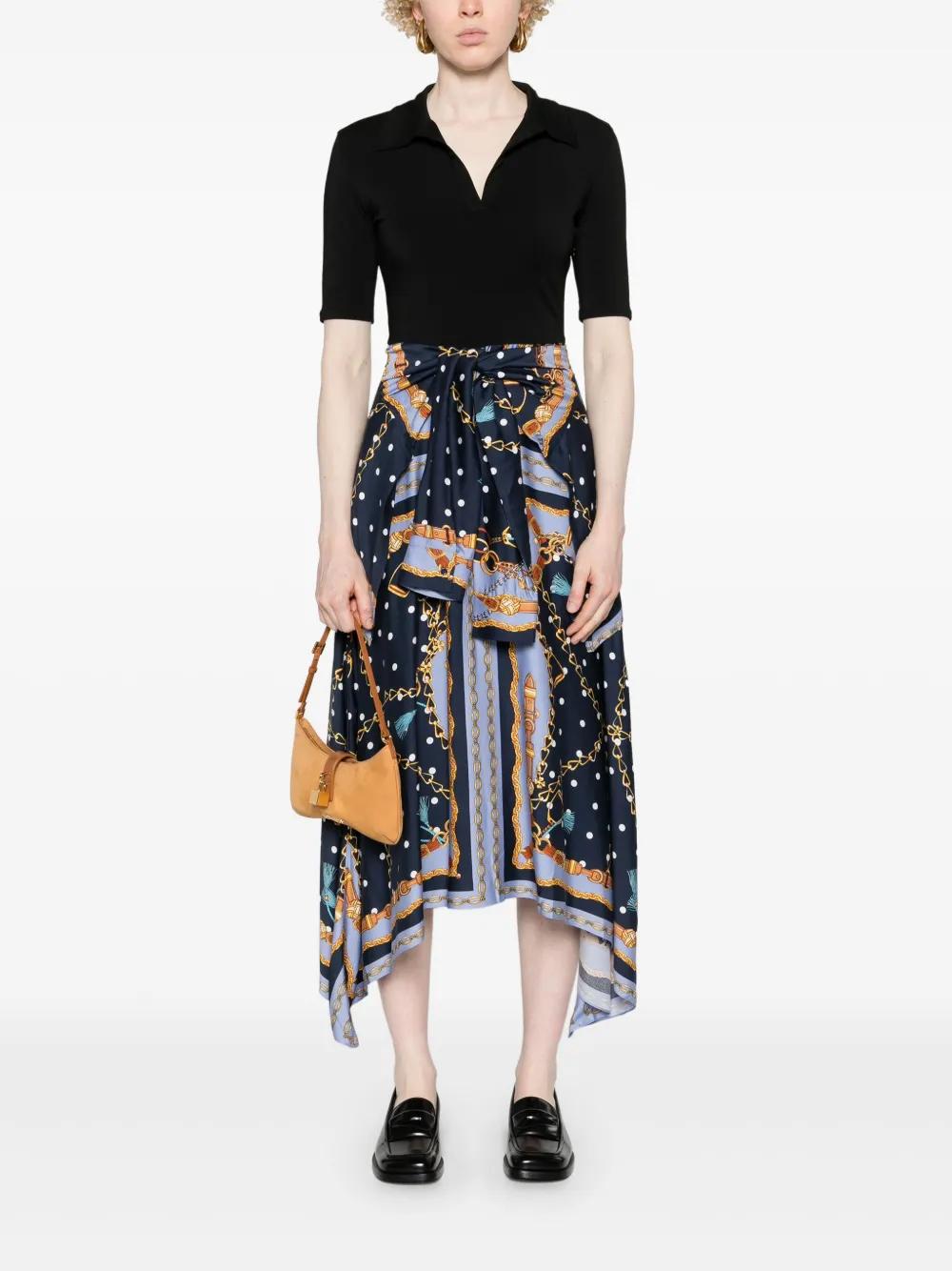 Maje Chain-Print Draped Midi Dress in Black