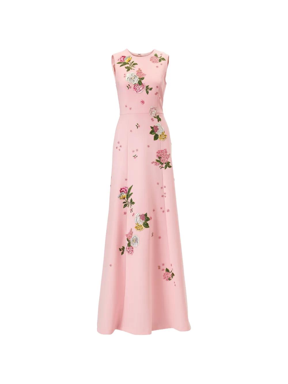 ch pink dress CH Carolina Herrera Pink Silk Ruffle Maxi Dress XS