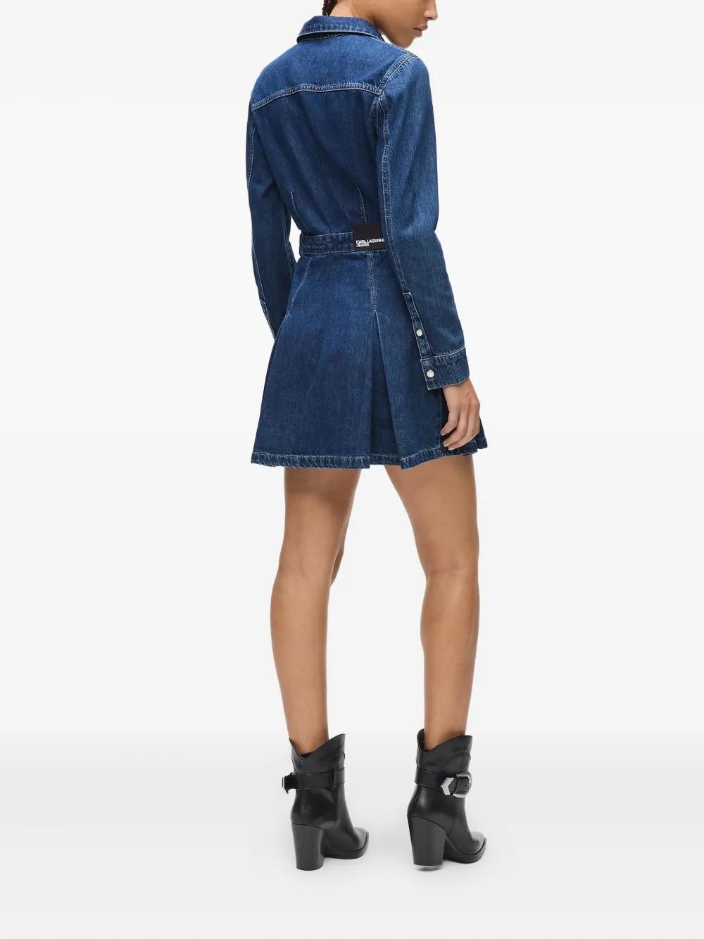 KARL LAGERFELD Pleated Stud-Embellished Denim Dress in Blue | Lyst