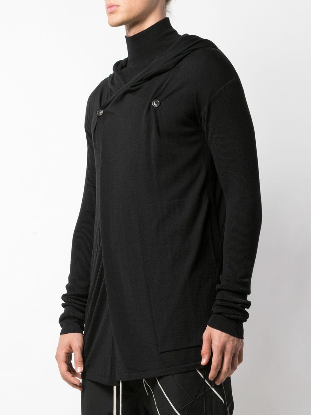 Rick Owens Wool Drape Hooded Sweater in Black for Men - Lyst