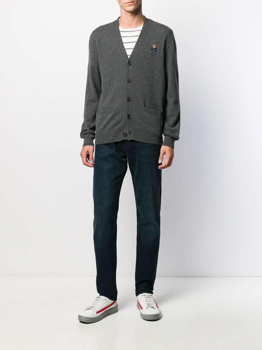 Polo Ralph Lauren Embroidered Bear Cardigan in Gray for Men | Lyst