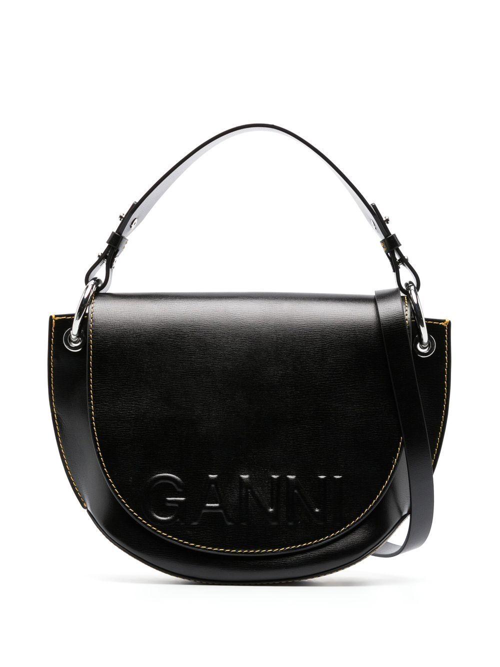 Ganni Embossedlogo Shoulder Bag in Black Lyst