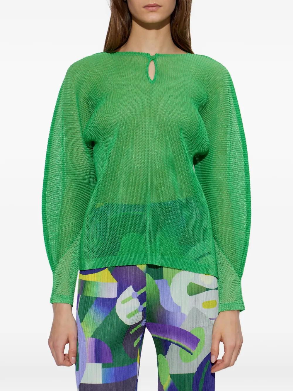Pleats Please Issey Miyake Tatami April Keyhole-Neck Blouse in