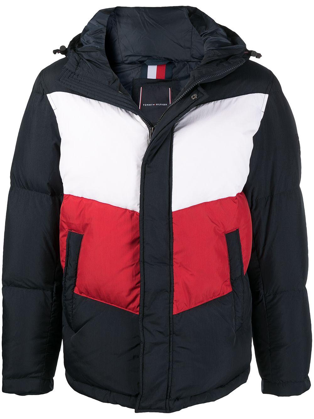 Tommy Hilfiger Synthetic Colour-block Puffer Coat in Blue for Men - Lyst