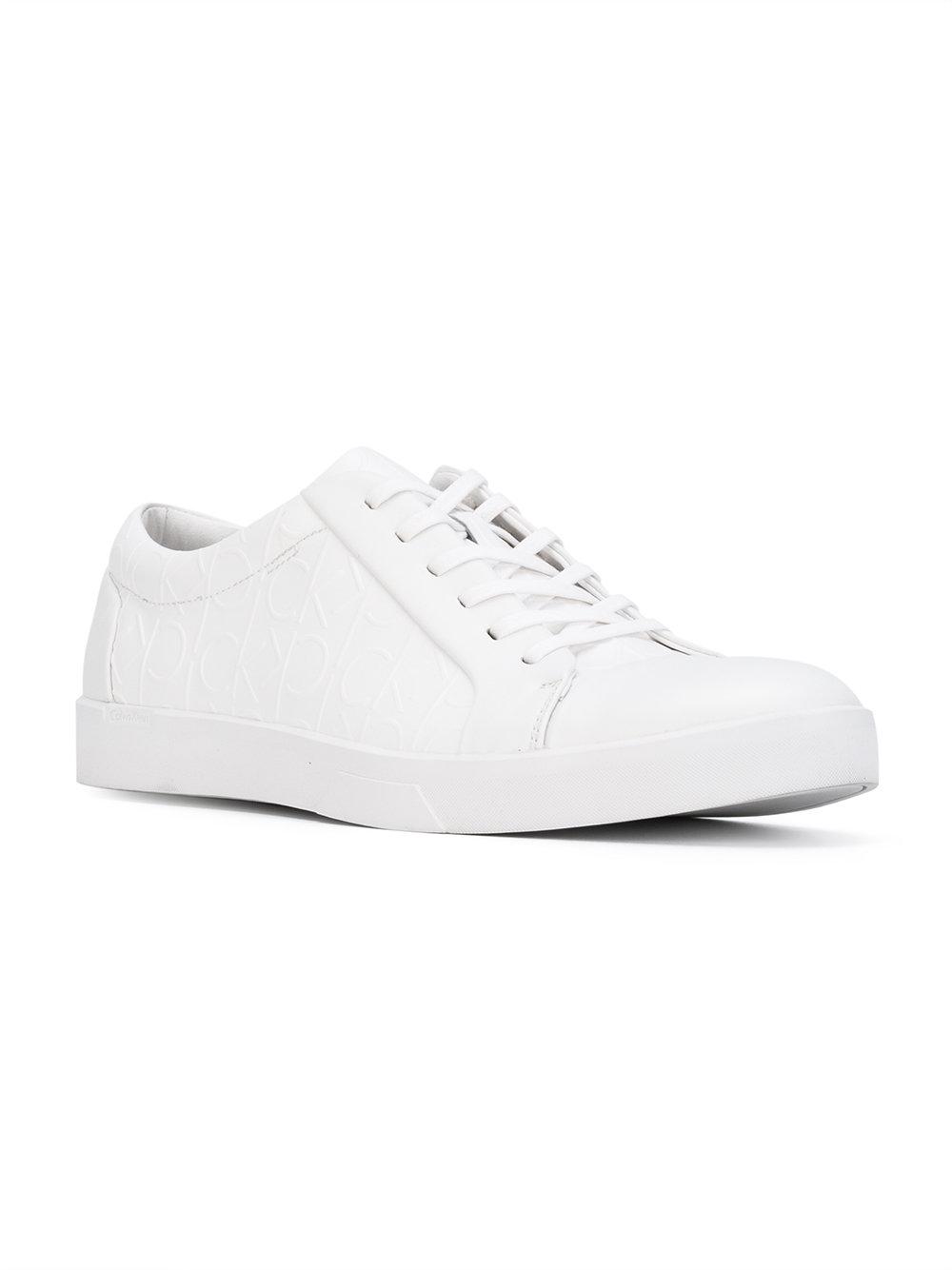 Calvin Klein Leather Logo Embossed Lace-up Sneakers in White for Men - Lyst