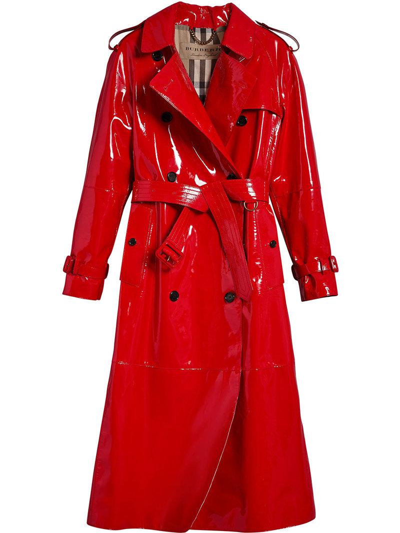 Burberry Patent Trench Coat in Red | Lyst UK