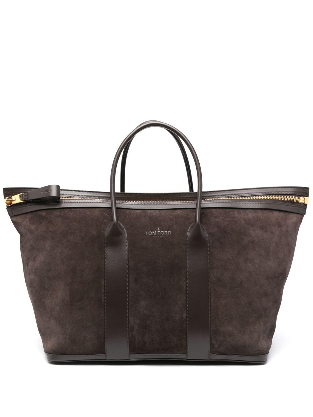 【TOM FORD】ロゴプリント スエード ラゲッジ トートバッグ メンズ Tom Ford トートバッグ | オンラインセールは最大33%オフ