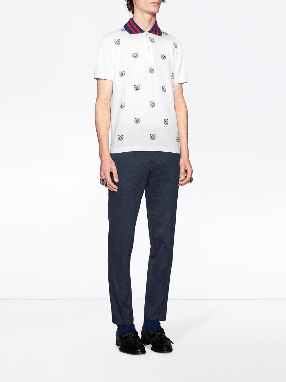 i går sfærisk Gå ud Gucci Cotton Polo With Tiger Head Embroidery in White for Men - Lyst