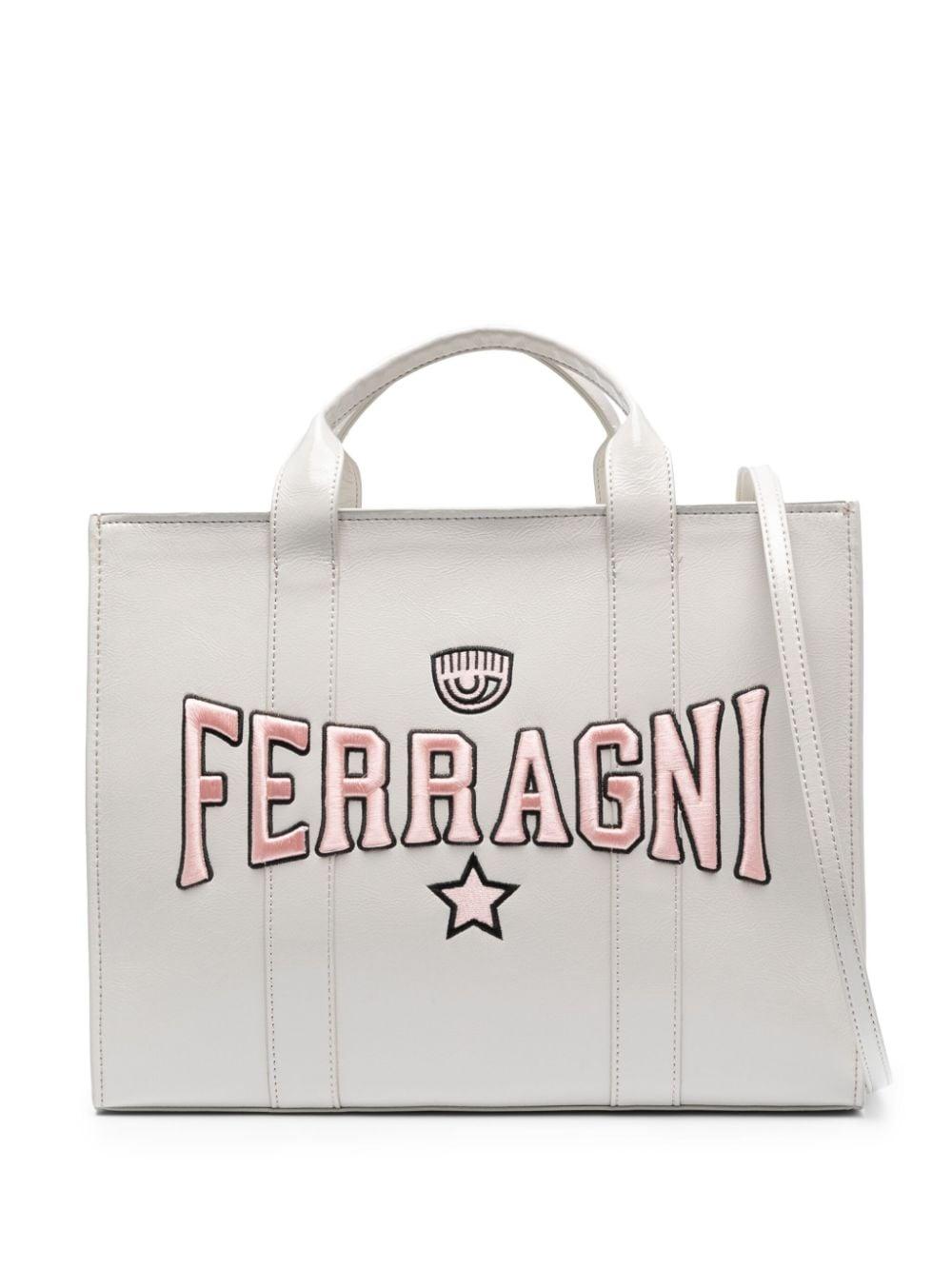 Chiara Ferragni Logo-embroidered Faux-leather Tote Bag in White