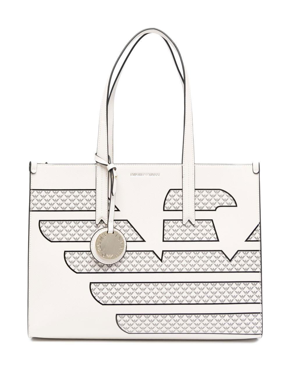 Emporio Armani Logo Print Tote Bag in White | Lyst