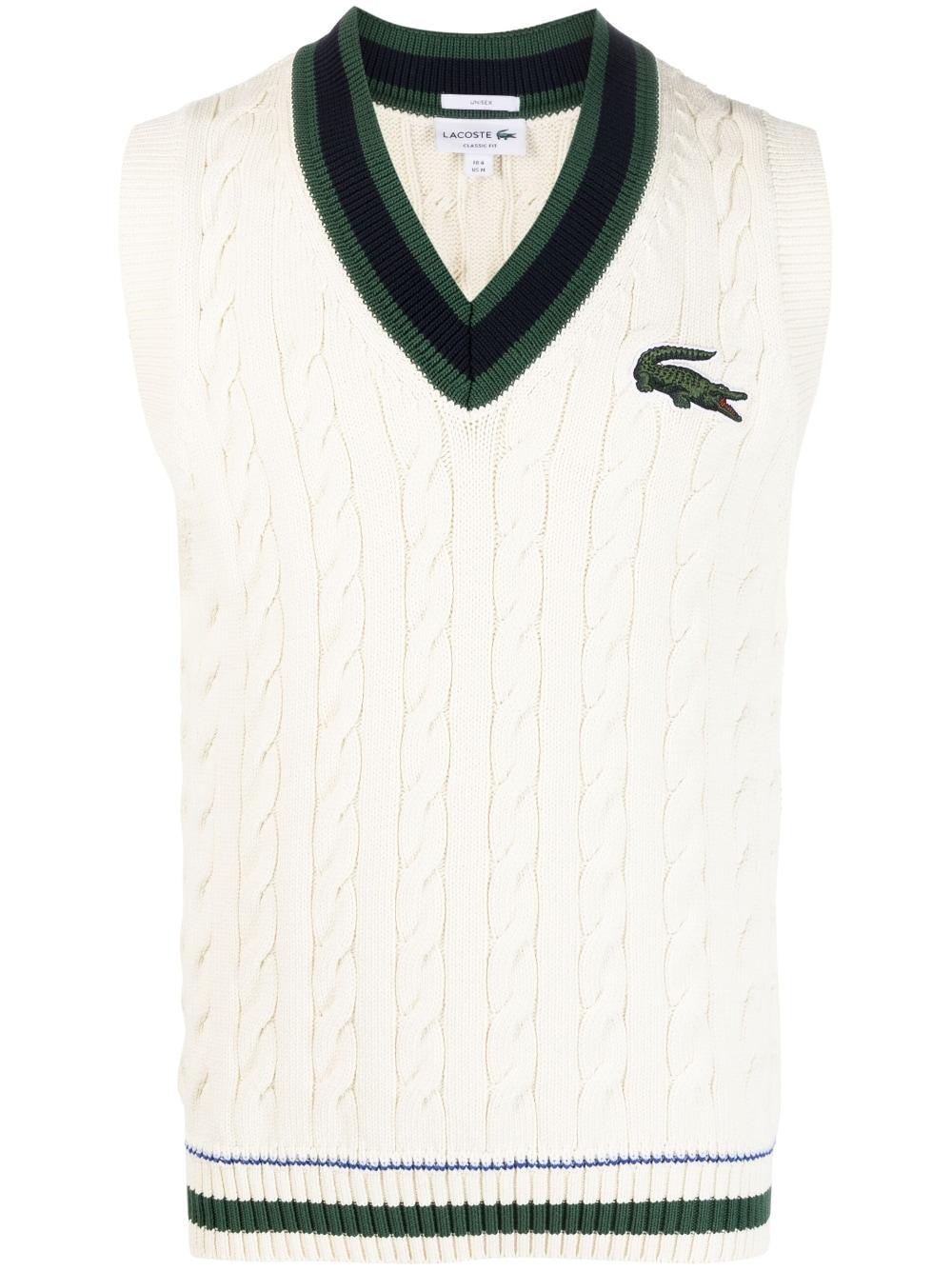 Lacoste Cable Knit Logo Vest in Natural for Men | Lyst Canada