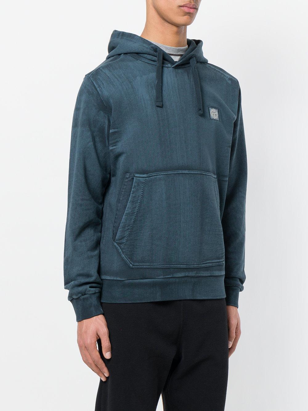 Stone Island Cotton Acid Wash Hoodie in Blue for Men - Lyst