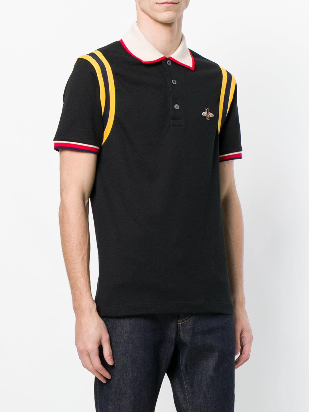 Gucci Cotton Bee Patch Polo Shirt in Black for Men - Lyst