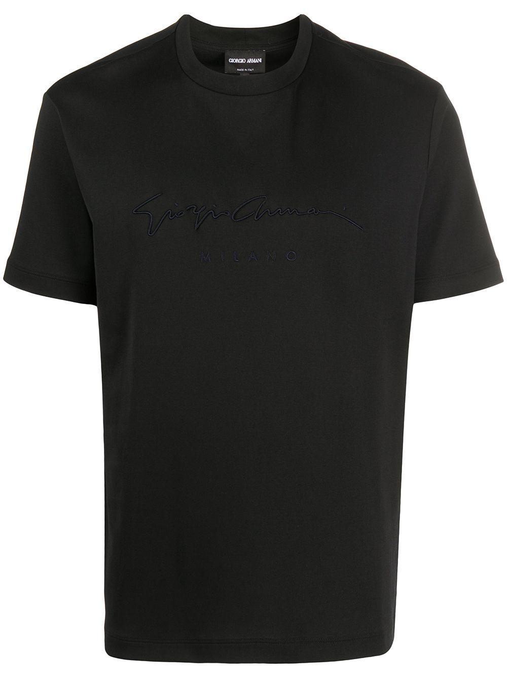 Giorgio Armani Cotton Embroidered Logo T-shirt in Black for Men - Lyst
