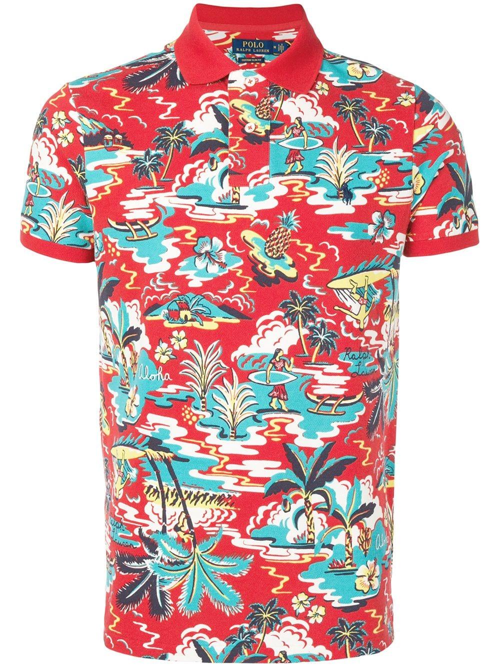 Polo Ralph Lauren Cotton Hawaiian Print Polo Shirt in Red for Men | Lyst