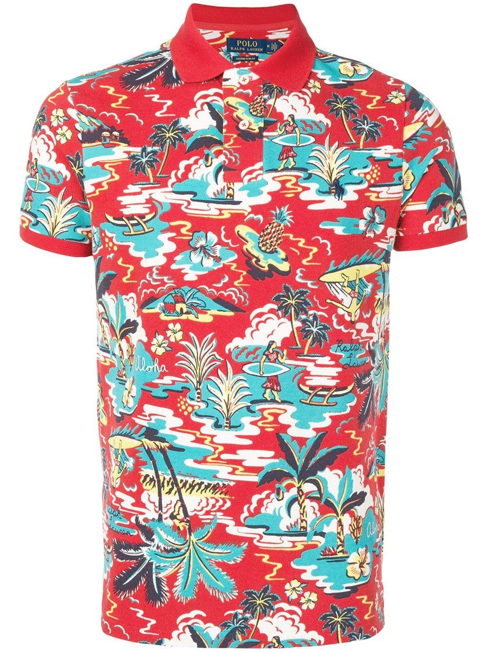 Polo Ralph Lauren Cotton Hawaiian Print Polo Shirt in Red for Men - Lyst