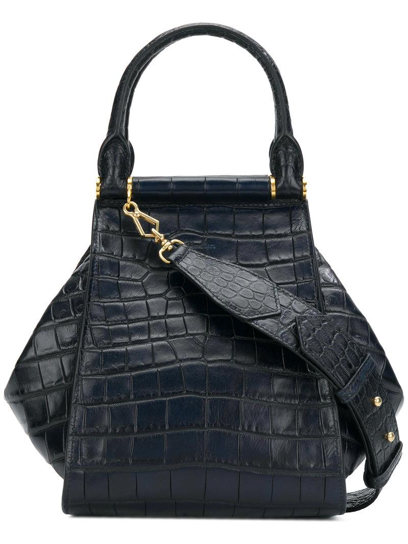 B-Buzz 22 top-handle bag in crocodile-print leather black - Women | BALMAIN
