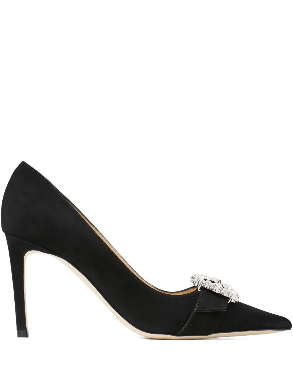 Jimmy Choo 85Mm Cheri Crystal-Buckle Pumps in Black | Lyst UK