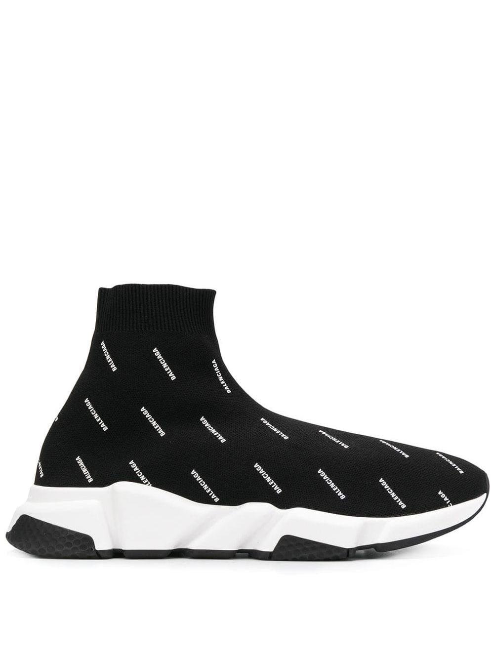 Balenciaga Speed With Logo All Over Print Sock Sneakers in Black for Men Lyst