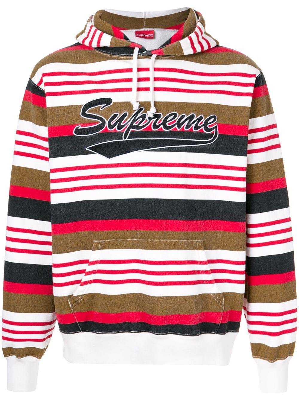 Supreme Striped Hooded Sweatshirt in Red for Men | Lyst