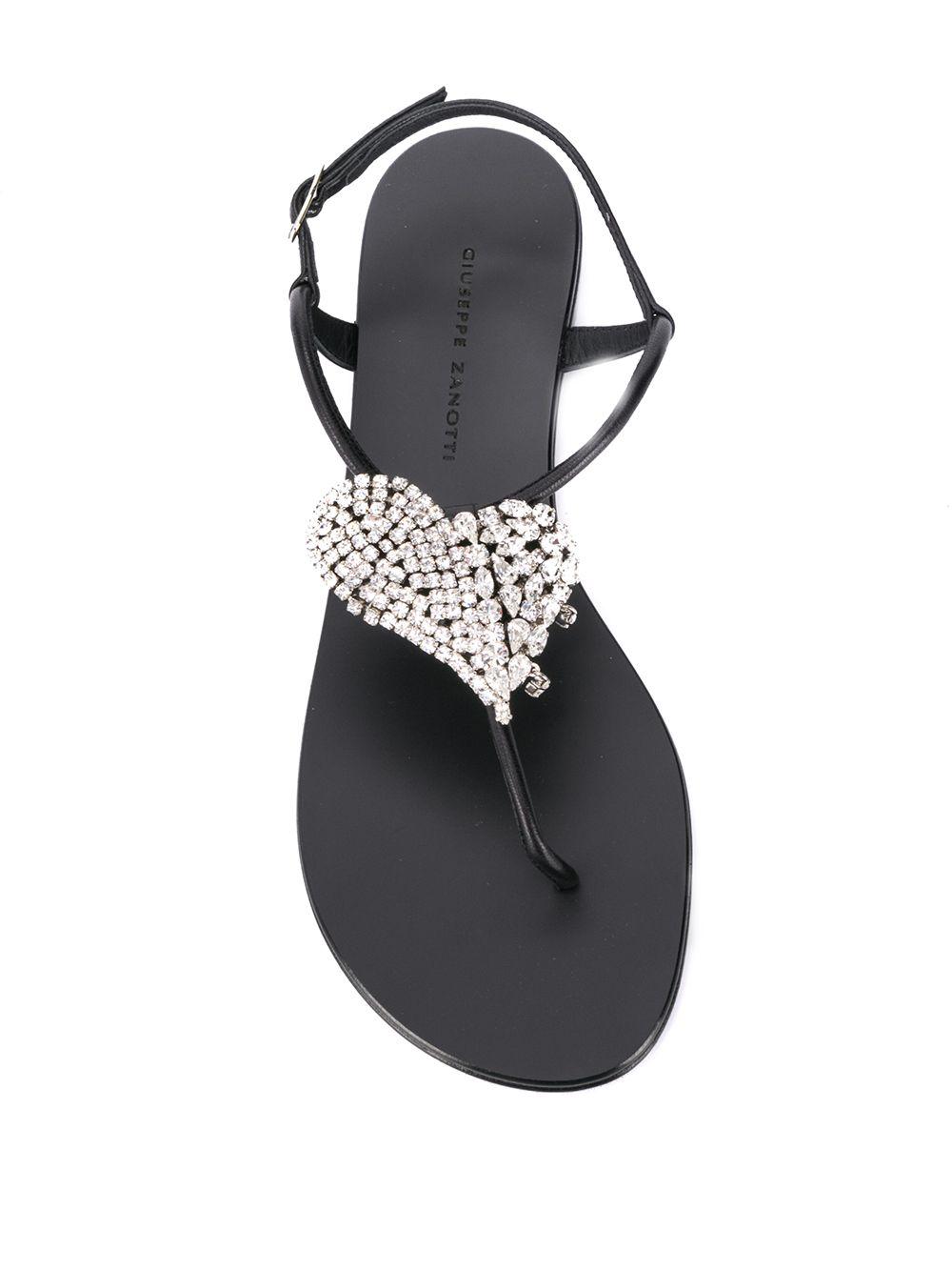 Giuseppe Zanotti Leather Crystal Embellished Flat Sandals in Black - Lyst
