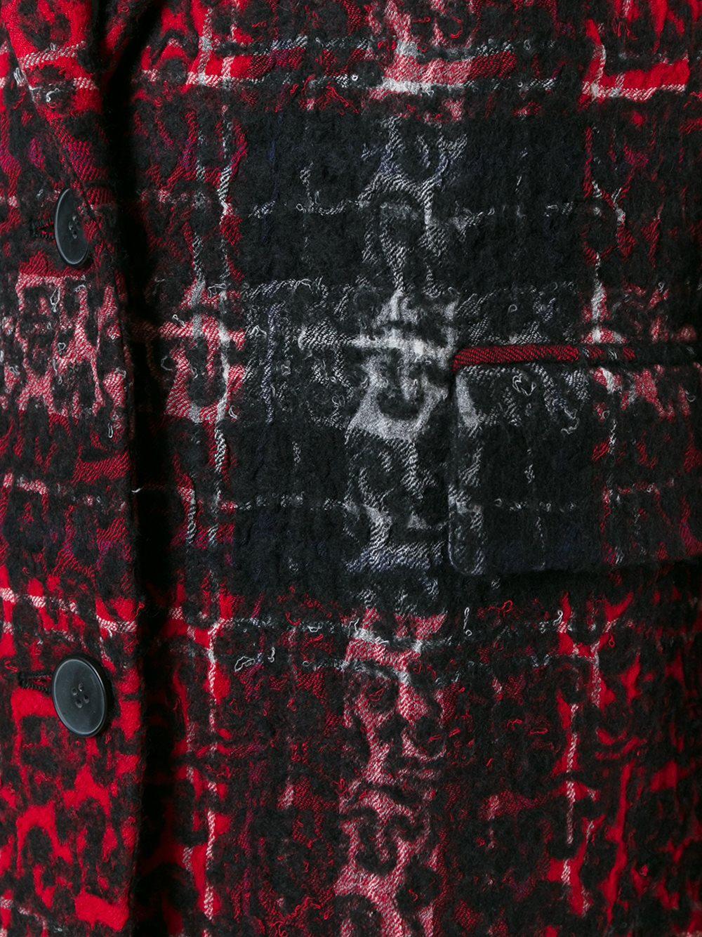 DKNY Wool Checked Leopard Embossed Coat in Black Lyst