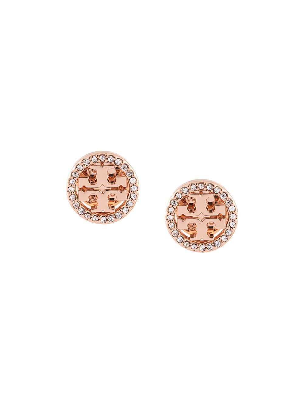 Tory Burch Crystal Logo Circle-stud Earrings in Gold (Metallic) - Lyst