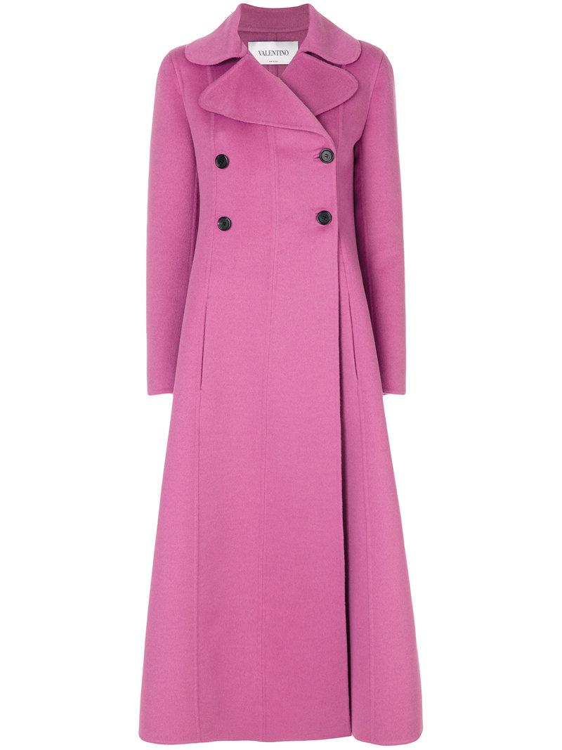 Valentino Long Empire Line Coat in Pink | Lyst Australia