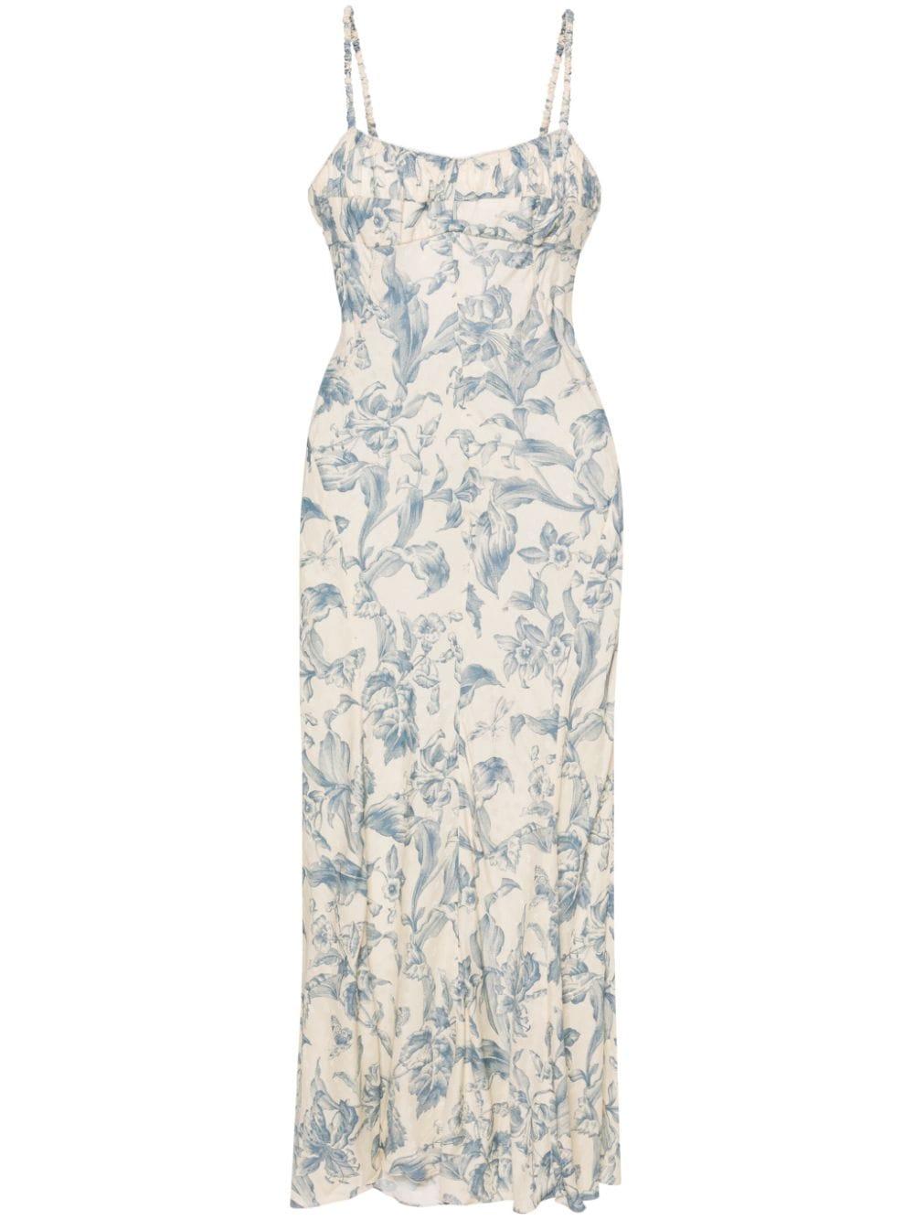 Sandro Floral-Print Lace-Up Maxi Dress in White | Lyst Australia