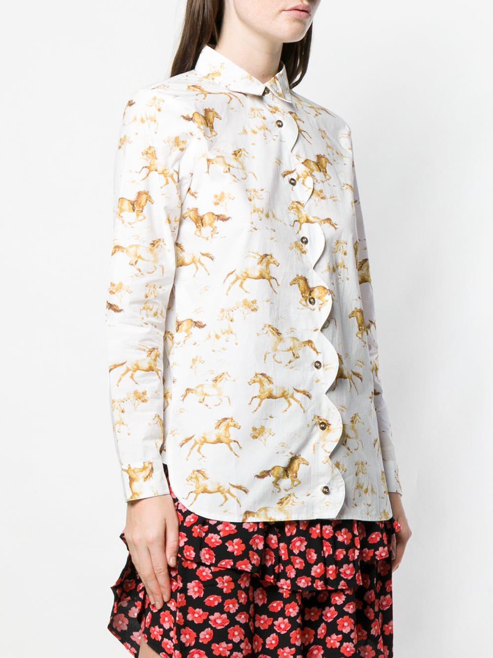 Ganni Baumwolle Hemd mit Pferde-Print in Weiß | Lyst DE