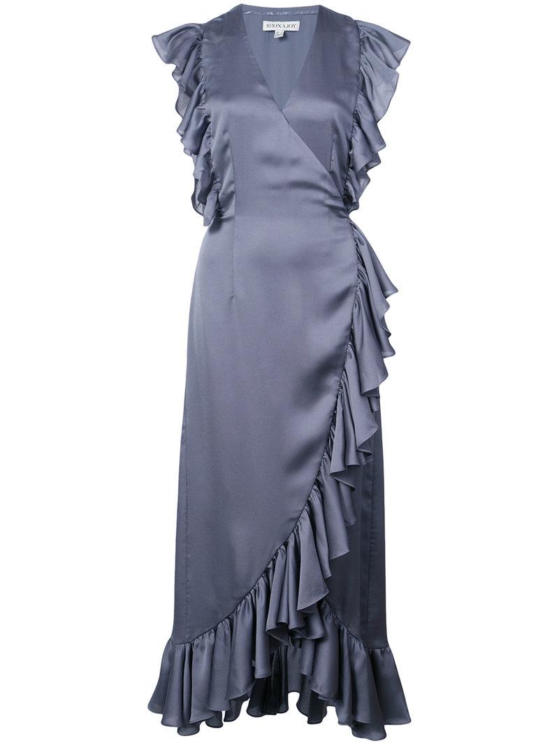 Shona Joy Ruffled Midi Dress in Gray - Lyst