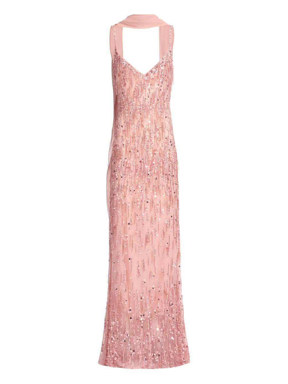 Elie Saab Bead-Embellished Maxi Dress in Pink | Lyst
