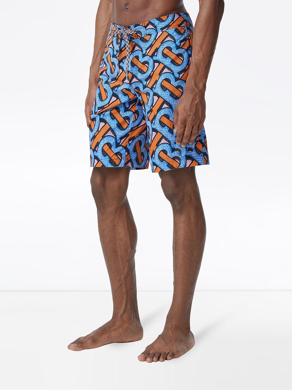 Burberry Monogram-print Knee-length Swim Shorts in Blue for Men