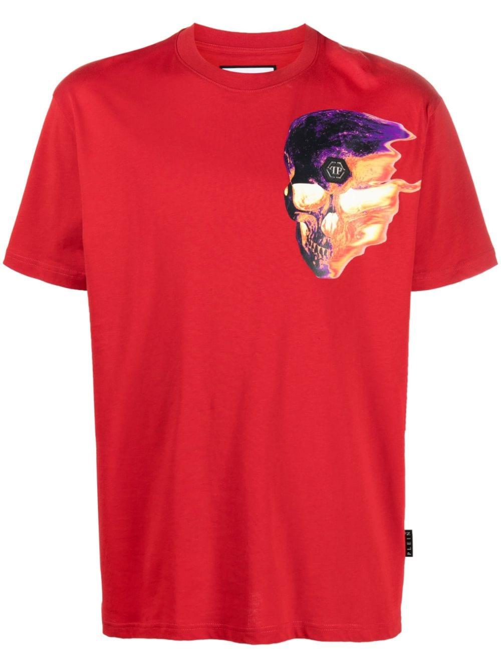 Philipp Plein Skull-print Cotton T-shirt in Red for Men | Lyst