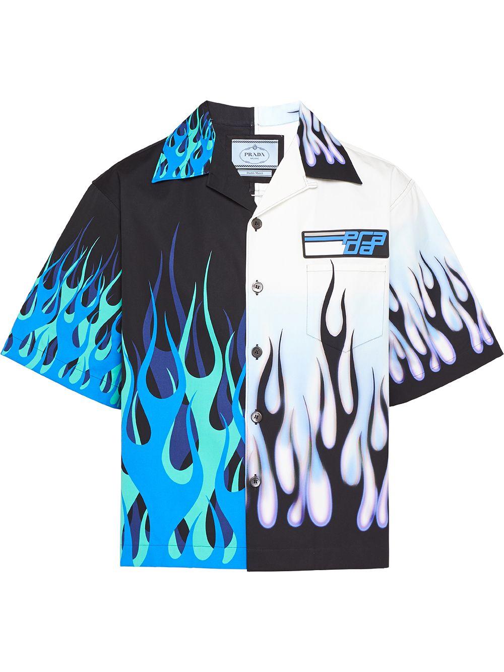 Prada Double Match Flames Print Shirt in Blue for Men | Lyst Australia