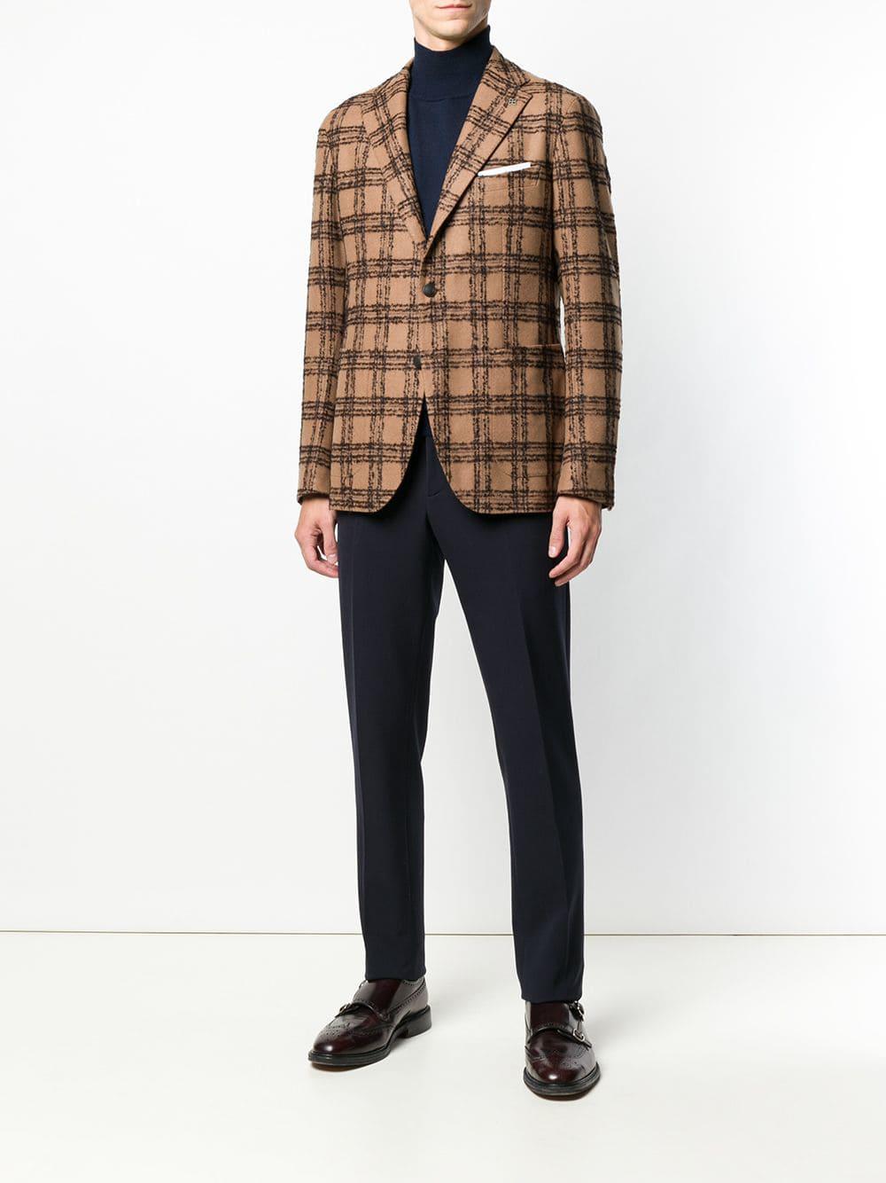 Tagliatore Wool Check Blazer in Brown for Men - Lyst