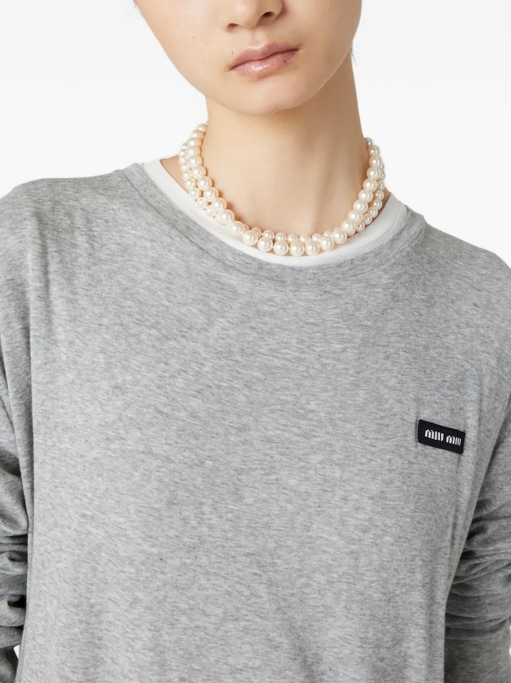 Miu Miu Logo-Patch Long-Sleeve T-Shirt in Gray | Lyst