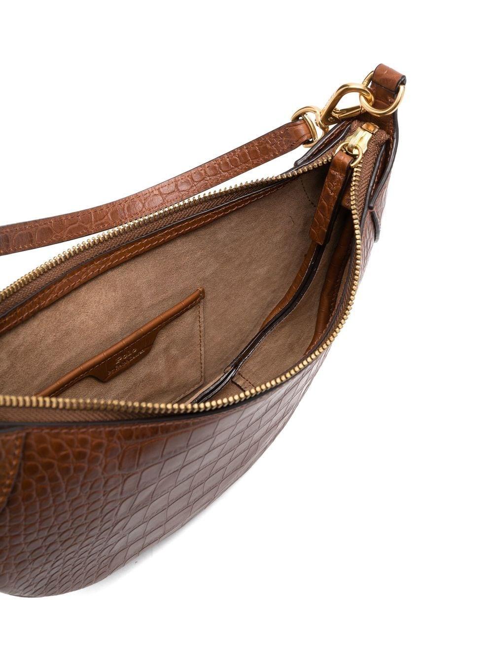 Ralph Lauren Handbag, Brown Suede, Croc Embossed Leather Handbag
