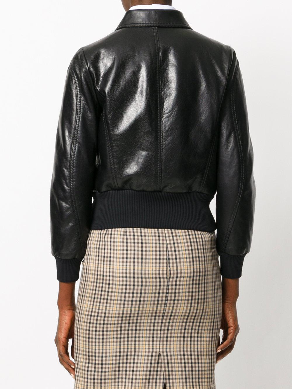 Prada Leather Cropped Bomber Jacket in Black - Lyst