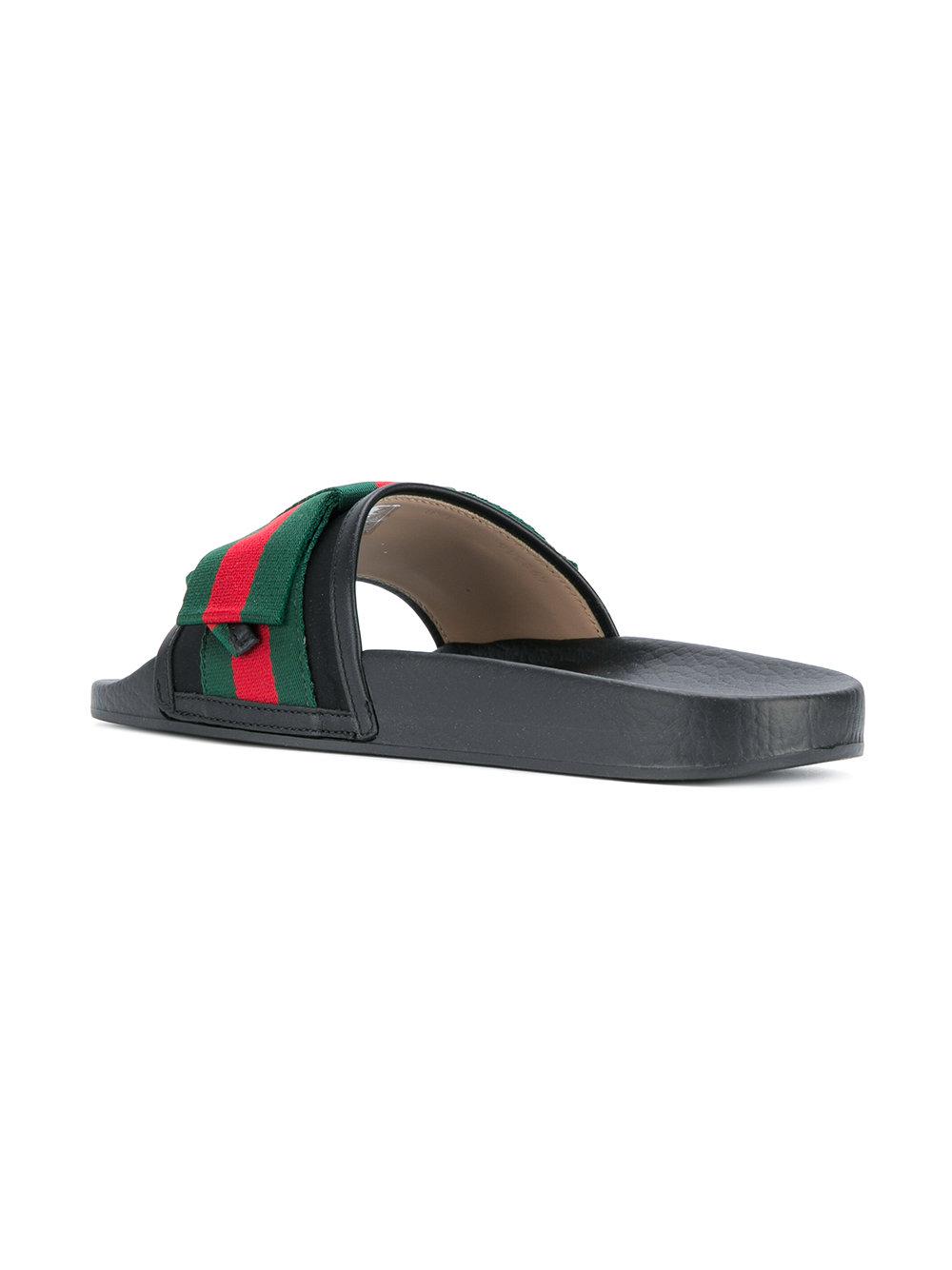 gucci black web ribbon bow slides flats