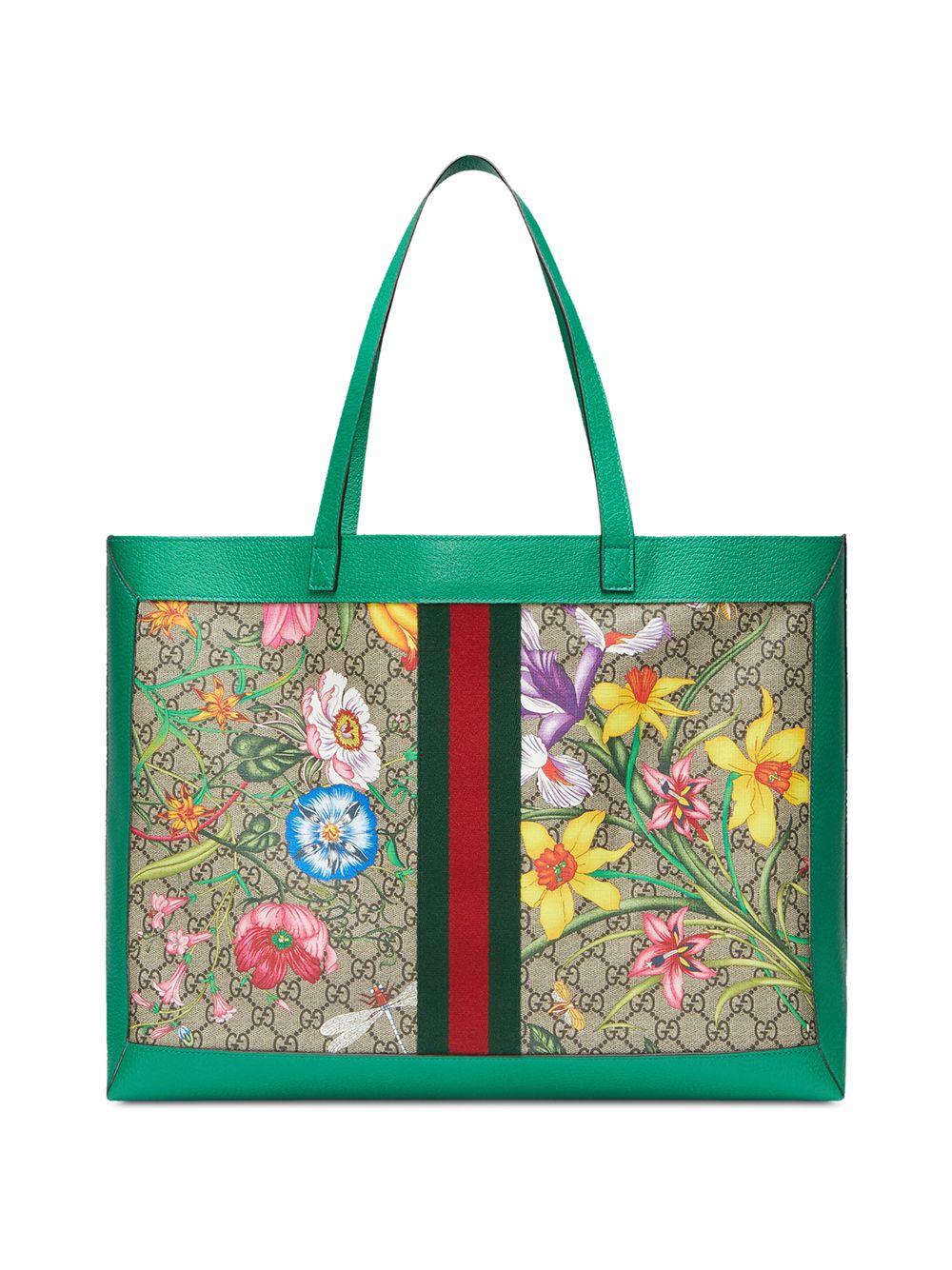 Gucci Ophidia GG Flora Tote in Green | Lyst
