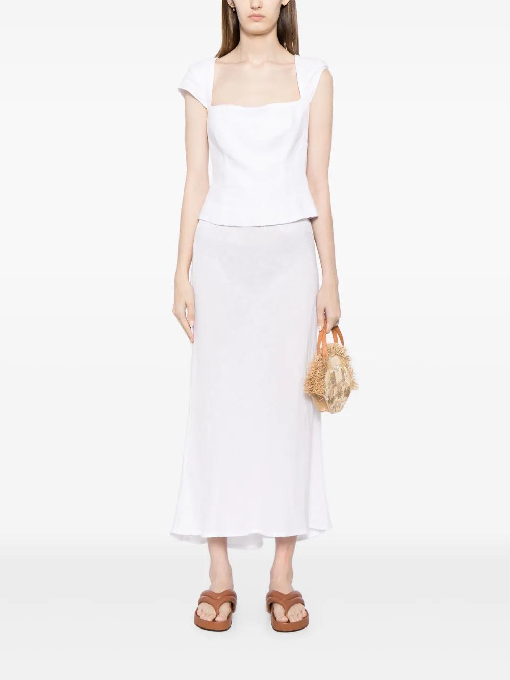 James Perse Linen Midi Skirt in White | Lyst