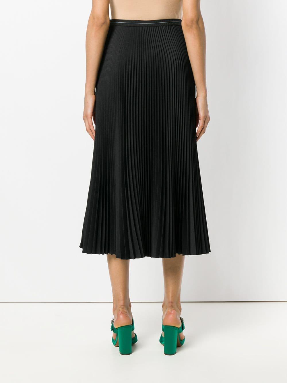 Prada Pleated Midi Skirt in Black | Lyst
