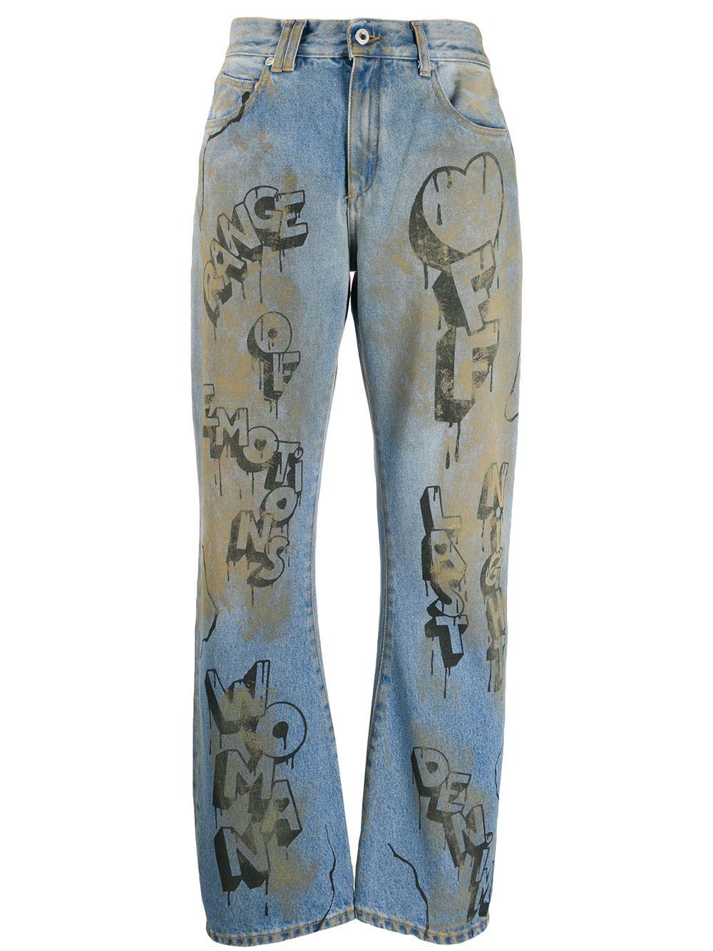 Off-White c/o Virgil Abloh Graffiti Print Straight Leg Jeans in Blue | Lyst  UK