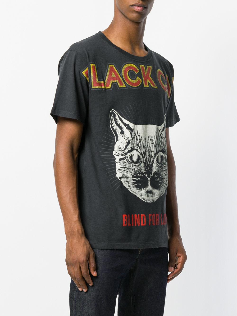 Gucci Black Cat Printed T-shirt in Gray for Men - Lyst