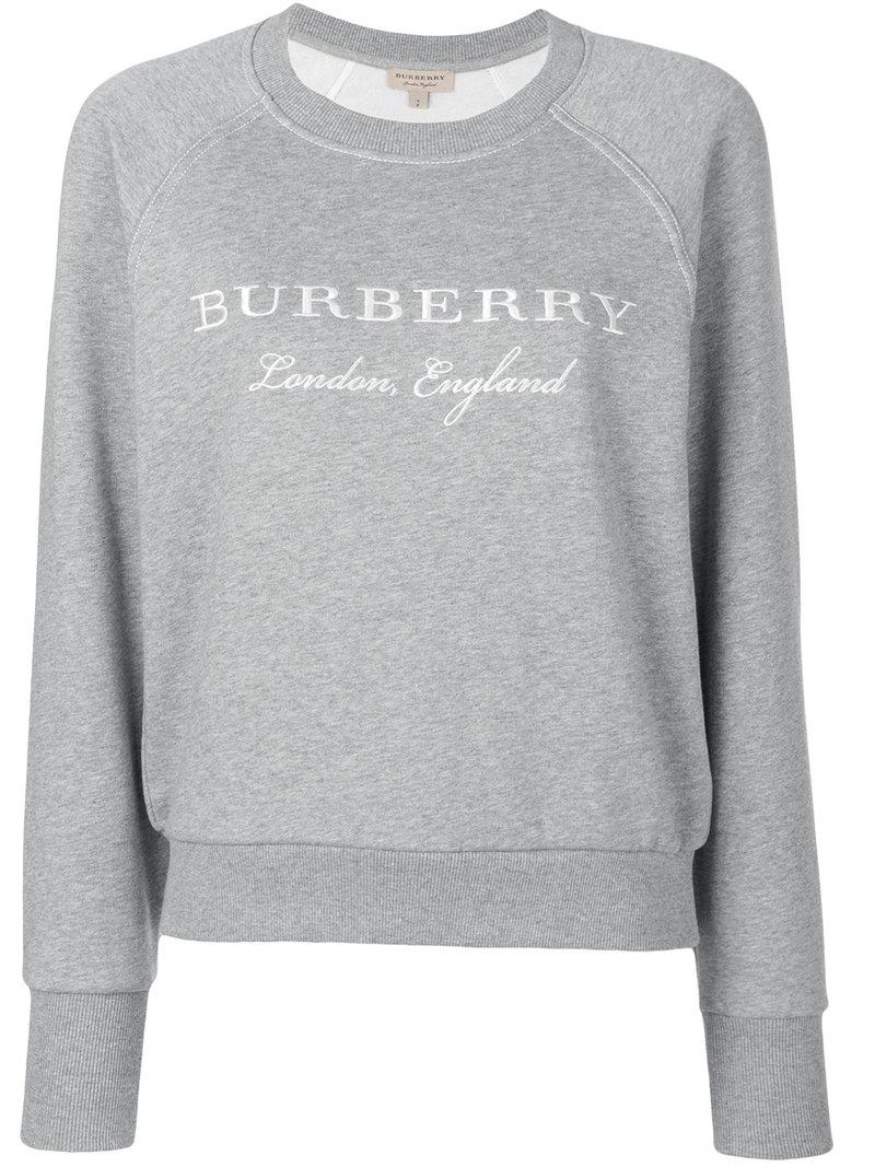 Burberry Logo Embroidered Sweatshirt in Gray | Lyst