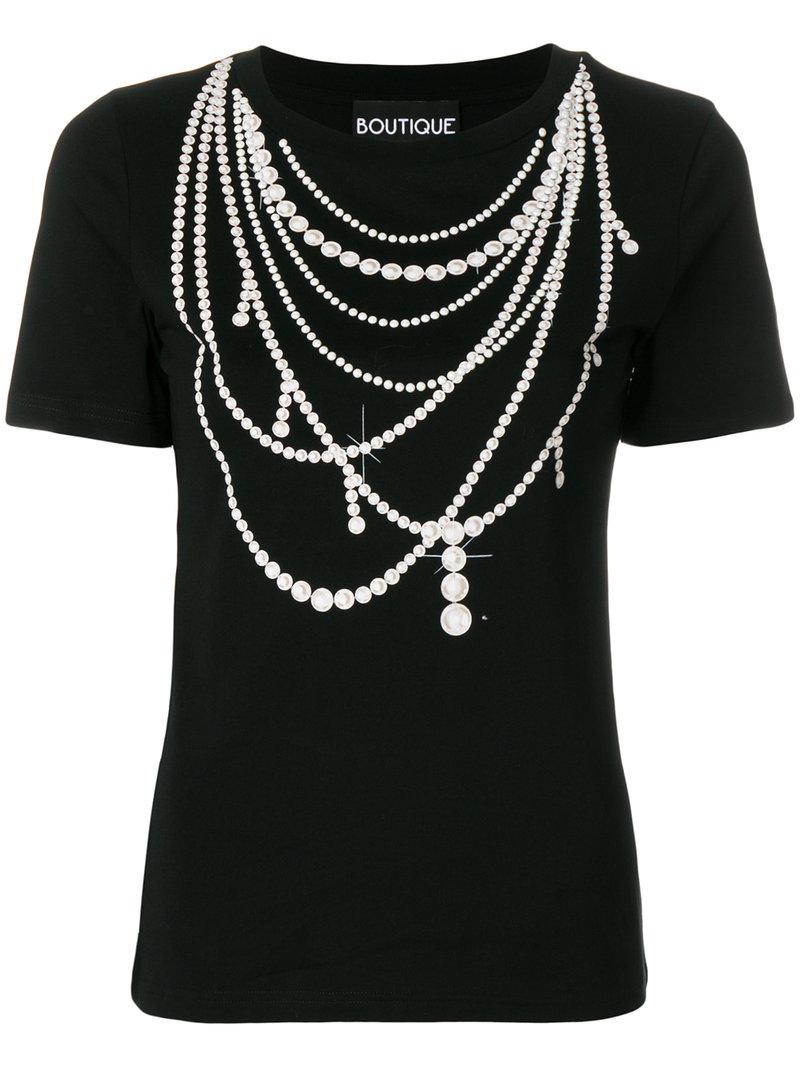 Boutique Moschino Tshirt With Pearl Necklace Print in Black Lyst UK